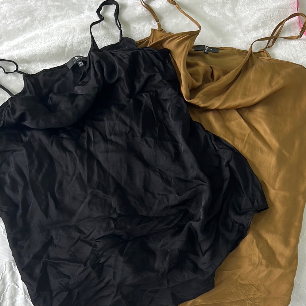 7 For All Mankind Black And Gold Satin Tops